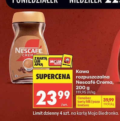 Kawa rozpuszczalna Nescafé Crema promocja w Biedronka