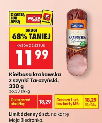 Kiełbasa krakowska z szynki promocja w Biedronka
