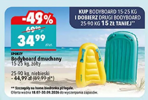 Bodyboard dmuchany Spokey 25-90 kg niebieski promocja w Biedronka