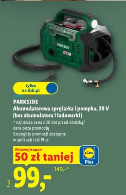 Akumulatorowa sprężarka i pompka 20V (bez akumulatora i ładowarki) promocja w Lidl
