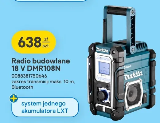 Radio budowlane 18 V DMR108N zakres transmisji maks. 10 m Bluetooth system jednego akumulatora LXT promocja w Castorama
