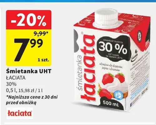 Śmietanka UHT Łaciata 30% promocja w Intermarche