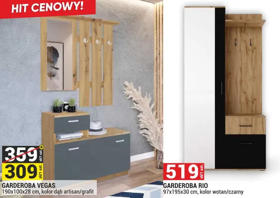 Garderoba Rio 97x195x30cm kolor wotan/czarny promocja w Merkury Market