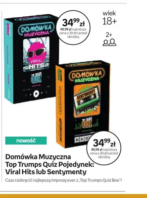 Gra Domówka Muzyczna Top Trumps Quiz Pojedynek: Sentymenty promocja w Empik
