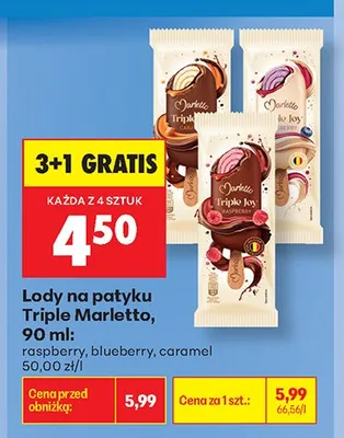 Lody na patyku Triple Marletto blueberry promocja w Biedronka