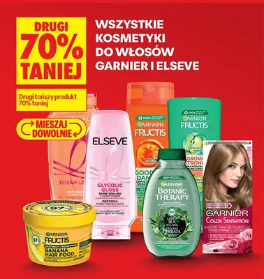 Wszystkie kosmetyki do włosów Garnier i Elseve DRUGI -70% promocja w Biedronka