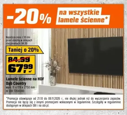 Lamele ścienne na HDF Dąb Country 11x178x2750 mm promocja w OBI