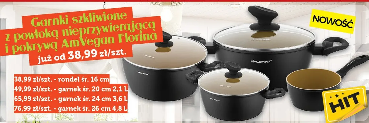 Garnek szkliwiony z powłoką nieprzywierającą i pokrywą AmVegan Florina śr. 16cm rondel promocja w TOPAZ