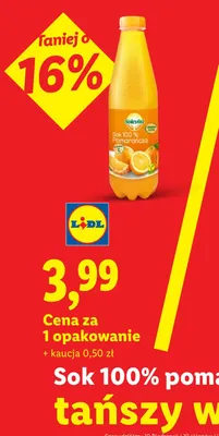 Sok pomarańcza Solevita 100% promocja w Lidl