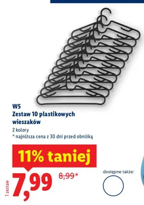 Zestaw 10 plastikowych wieszaków promocja w Lidl