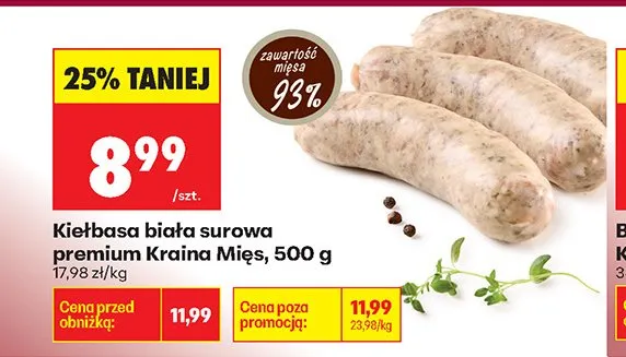 Kiełbasa biała surowa Premium promocja w Biedronka