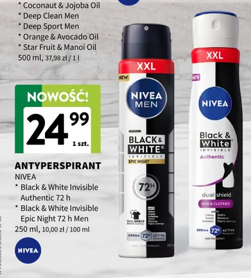 Antyperspirant Black & White Invisible Authentic 72h Nivea promocja w Intermarche