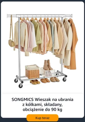 Wieszak na ubrania z kółkami składany Songmics promocja w Amazon