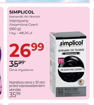 Barwnik do tkanin intensywny Aksamitna Czerń Simplicol promocja w Drogerie Jawa
