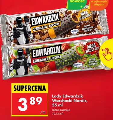 Lody Nordis Edwardzik Warchocki Czekolada i Popcorn Mega Strzelający promocja w Biedronka