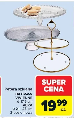 Patera szklana na nóżce VIVIENNE ø 17,5 cm ø 21 - 25 cm 2-poziomowa promocja w Carrefour