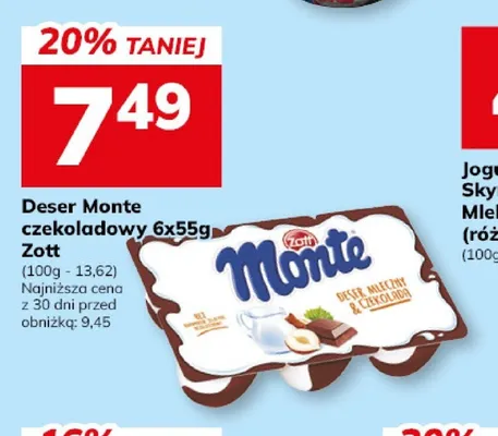 Deser Monte czekoladowy Zott 6-pak 55g promocja w Hitpol