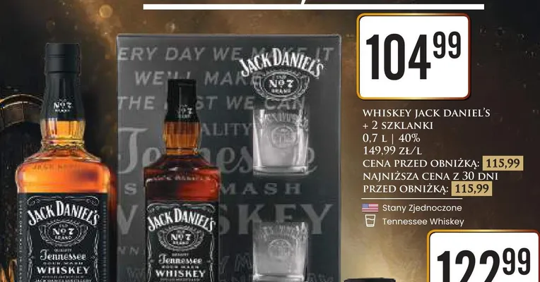 Zestaw whiskey Jack Daniel's + 2 szklanki promocja w Dino