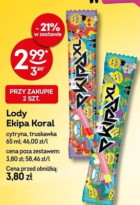 Lody Ekipa Koral cytryna, truskawka promocja w Żabka