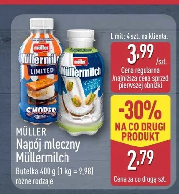 Napój mleczny Müller Müllermilch o smaku pistacjowo-kokosowym promocja w Aldi