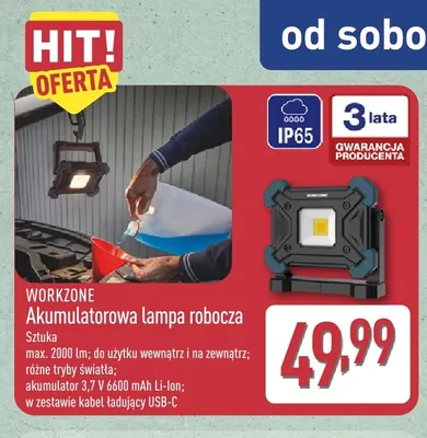 Akumulatorowa lampa robocza Workzone promocja w Aldi