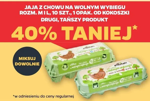 Jaja z chowu na wolnym wybiegu rozm. M1L, 10 szt., 10pak. od kokoszki drugi, tańszy produkt 40% taniej promocja w Netto