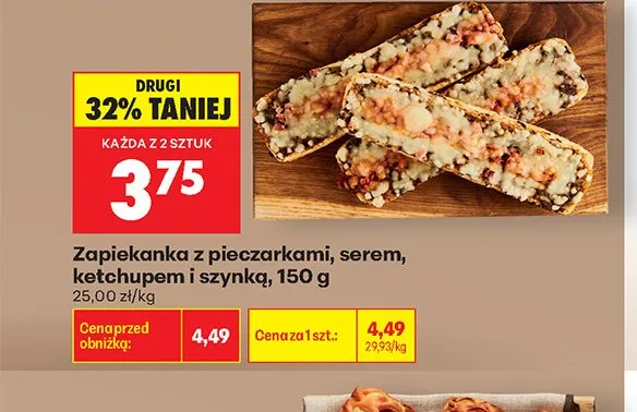 Zapiekanka z pieczarkami, serem, ketchupem i szynką promocja w Biedronka