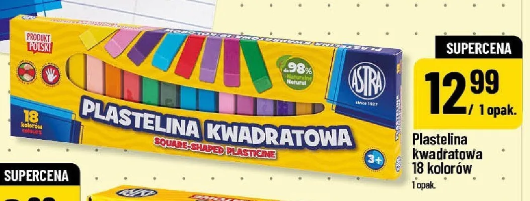 Plastelina kwadratowa Astra 18 kolorów promocja w POLOmarket