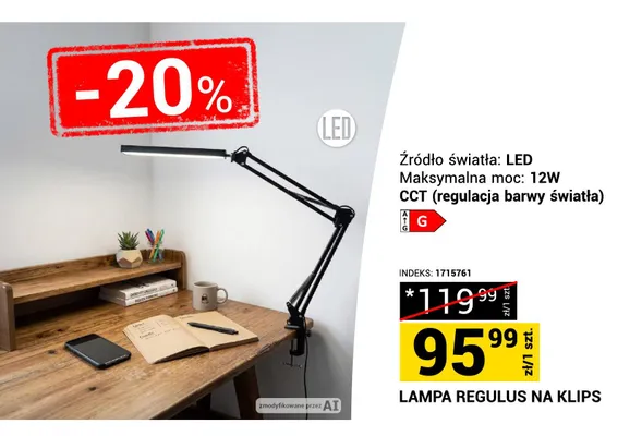 Lampa biurkowa LED Regulus na klips promocja w Merkury Market