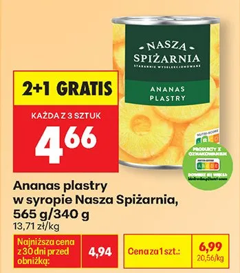 Ananas plastry w syropie Nasza Spiżarnia promocja w Biedronka