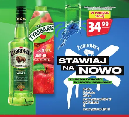 Zestaw wódka Żubrówka Bison Grass + sok Tymbark jabłko promocja w Prim Market