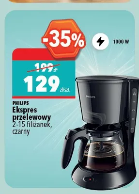 Ekspres przelewowy PHILIPS 2-15 filiżanek czarny 1000W promocja w Biedronka Home