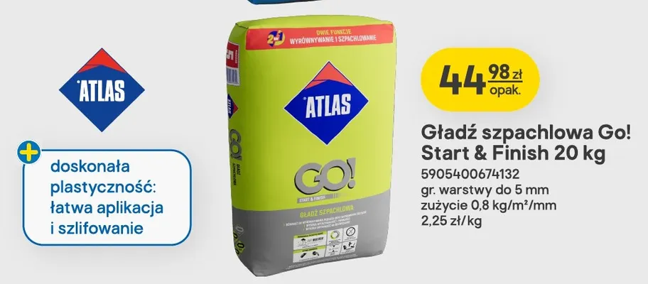 Gładź szpachlowa Go! Start & Finish Atlas promocja w Castorama