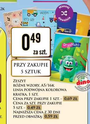 Zeszyt A5 16K linia podwójna kolorowa promocja w Dino