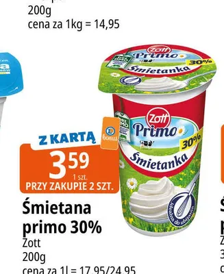 Śmietana Primo 30% Zott promocja w Leclerc