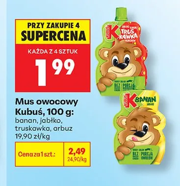 Mus owocowy truskawka Kubuś promocja w Biedronka