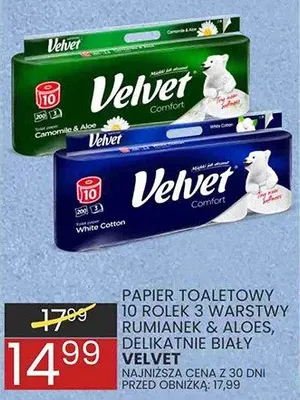 Papier toaletowy Velvet 18 rolek 3 warstwy rumianek & aloes, delikatnie biały promocja w Wafelek