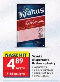 Szynka eksportowa wieprzowa w plastrach Krakus promocja w Makro