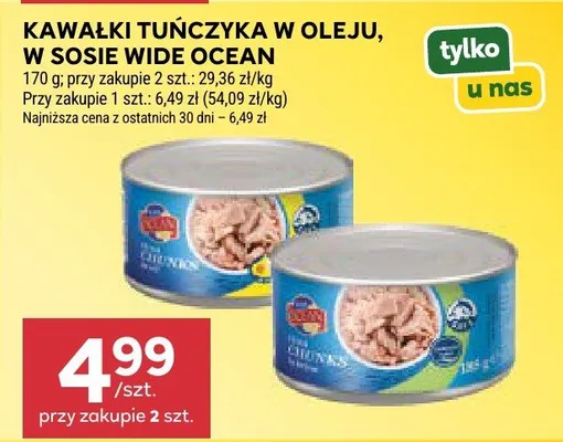 Kawałki tuńczyka w oleju Wide Ocean promocja w Stokrotka