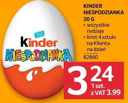 Batonik kinder niespodzianka 20 g (wszystkie rodzaje na Klienta na dzień) promocja w Selgros