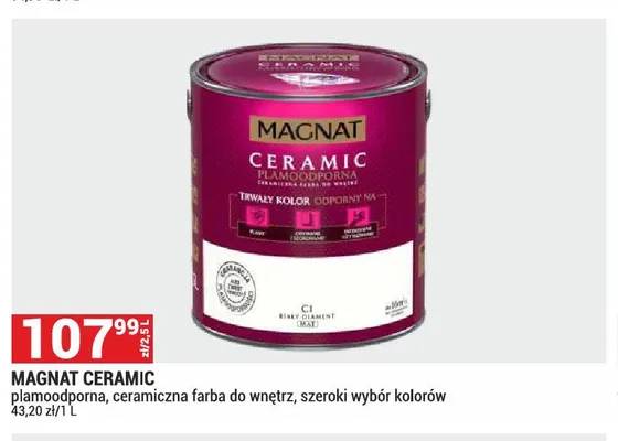 Farba ceramiczna do wnętrz Magnat Ceramic plamoodporna promocja w Merkury Market