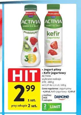 Jogurt pitny Activia truskawka kiwi promocja w Intermarche