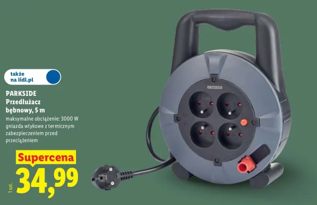 Przedłużacz bębnowy Parkside 5 m promocja w Lidl
