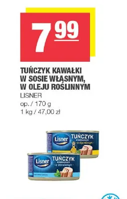 Tuńczyk kawałki w sosie własnym Lisner promocja w SPAR