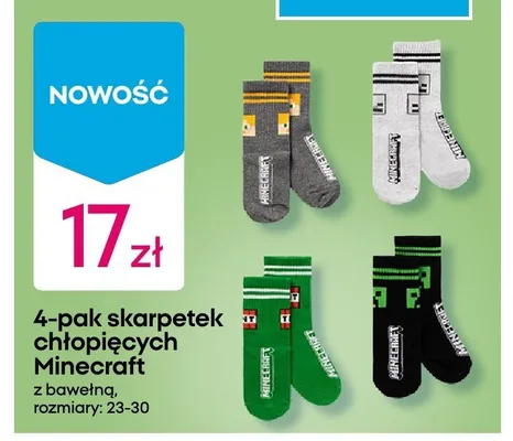 Skarpetki chłopięce Minecraft 4-pak promocja w Pepco