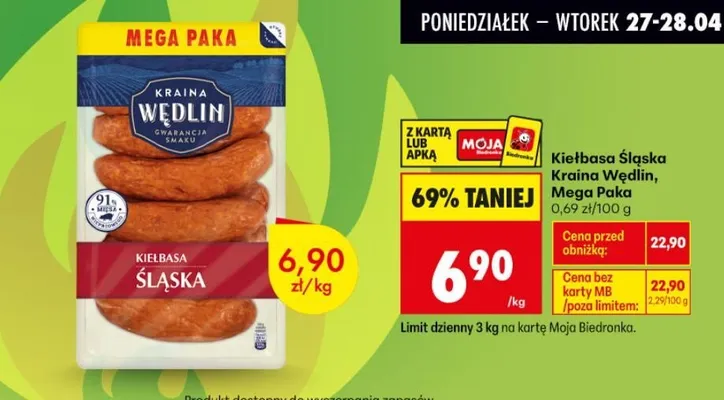 Kiełbasa Śląska Kraina Wędlin Mega Paka promocja w Biedronka