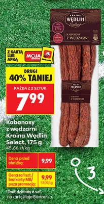 Kabanosy z wędzarni Kraina Wędlin Select promocja w Biedronka