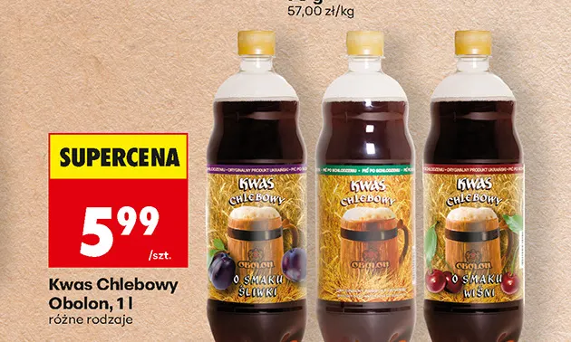 Kwas chlebowy o smaku śliwki Obolon promocja w Biedronka