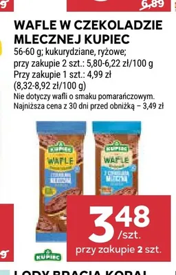 Wafle w czekoladzie mlecznej kukurydziane Kupiec promocja w Stokrotka