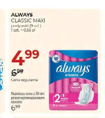 Podpaski Classic Maxi Always promocja w Drogerie Jawa
